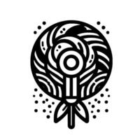 Abstract Monochrome Design Circular floral composition with radiating petals, central stem, and dotted accents. vector