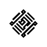Black and White Geometric Islamic Calligraphy in a Square Composition with intricate lines and pattern on a white background. vector