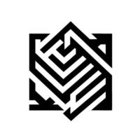 Black and white abstract geometric of a complex labyrinth, showcasing an intricate, modern, and minimalist design. vector