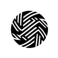 Abstract black and white interwoven linear pattern within a circle, creating depth and visual complexity against a clean white background. vector