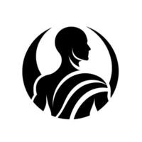 Minimalist Silhouette of a Human Torso and Head in Profile Framed by Two Curved Lines Forming a Circular Composition. vector