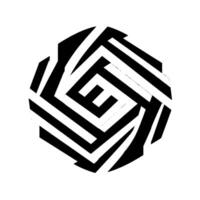 Abstract geometric black, white, and gray of an E shape within a complex, multifaceted polygonal structure. vector