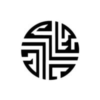Geometric Black and White Circular Featuring Angular Lines and Abstract Shapes. vector