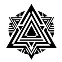 Geometric abstract art featuring a Star of David composed of layered triangles and circles in a bold black and white design. vector