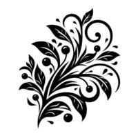 Intricate black botanical with swirling vines, leaves, and berries, set against a clean white backdrop. vector