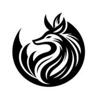 Stylized black and white fox emblem, curled within a circular frame, showcasing bold lines and intricate detail, evokes minimalism and elegance. vector
