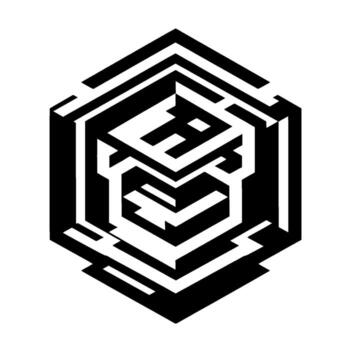 Isometric, Geometric Maze within Hexagon A Bold Black and White Depiction of a Complex Path. vector