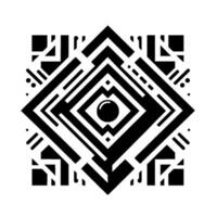 Geometric Black and White Labyrinthine Centered on a Spherical Orb, Symbolic and Modern, on White Background. vector