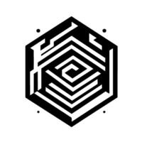 Isometric Geometric Maze Within Hexagonal Form on White Backdrop, Dot Accents, Black White, Modern Art Design. vector
