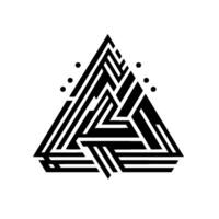 Abstract geometric black and white triangle design, composed of interwoven linear elements and small dots on a plain white background. vector