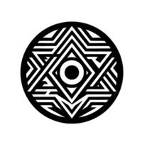 Geometric Black and White Sacred Symbol with Star and Circle Elements, Abstract, Mystical, and Decorative Design. vector
