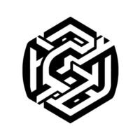 Abstract Black and White Geometric Hexagonal with Interlocking Lines and Shapes on White Background vector