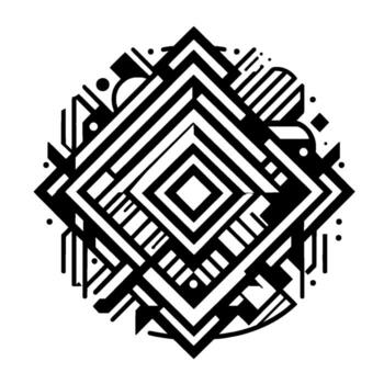 geométrico negro y blanco composición de concéntrico diamante formas y complementario lineal elementos en un blanco antecedentes. vector