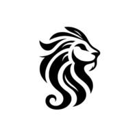 Stylized Black Lion Head Profile with Flowing Mane and Graceful Curved Lines Against a White Background. vector