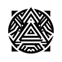 Geometric Black and White Mandala with Triangular and Circular Interwoven Patterns, Creating a Symmetrical Abstract Composition. vector