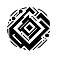 Geometric, symmetrical within a circle, with layered black white shapes and a modern, minimalist aesthetic. vector
