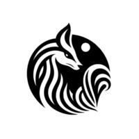 Abstract Black and White Fox in a YinYang Inspired Circle, Minimalist Style with Lunar Element vector