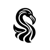 Stylized Black Flamingo Silhouette on White Background, Minimalist Design, Curved Neck and Body, Clean Lines. vector