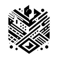Geometric Black and White Composition a Hexagonal Arrangement of Abstract Shapes and Patterns with Dots, Triangles and Lines. vector