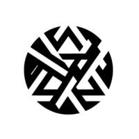 A minimalist black and white geometric design, featuring abstract angular shapes within a circular frame, creating a sense of depth and complexity. vector