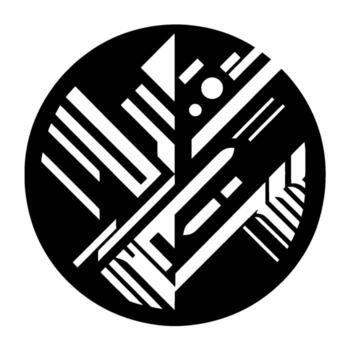 negrita geométrico resumen de intersectando negro y blanco formas arreglado en un círculo, creando un moderno, contrastando modelo. vector