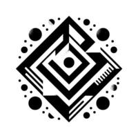 Abstract Geometric Design Symmetrical Black and White Composition Featuring Circles, Gradients, and SquareinSquare, with a Minimalist Aesthetic. vector