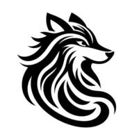 A striking monochrome illustration of a wolfs head rendered in a sleek, abstract style with dynamic, flowing lines. vector