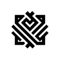 Geometric Black and White Square Composed of Interlocking Lines, Symbolizing Order and Complexity, Isolated on White. vector