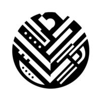 A Bold Geometric Composed of Interlocking Black and White Shapes, Forming a Circular Abstract Composition. vector