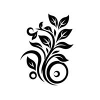 Graceful monochrome floral featuring stylized leaves, tendrils, and circular elements, evoking elegance and simplicity. vector