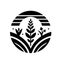 Monochromatic emblem Crops and flora flourishing within a circular frame, showcasing natures abundance, stylized. vector