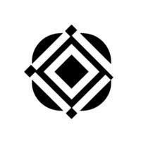 Geometric Composition A symmetrical abstract of overlapping black and white geometric shapes including diamonds, squares, and lines within a circular backdrop, minimalist style. vector
