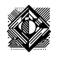 Geometric Black and White Composition Symmetrical Angular with Circular and Linear Elements on a White Background. vector