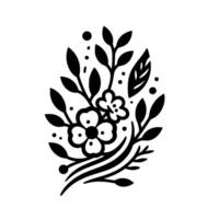 Artistic floral in monochrome, featuring stylized flowers, leaves, and decorative elements, arranged symmetrically on a white background. vector