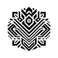 Geometric Black White Symmetry A precise tribalinspired of angular shapes, lines, and dots forming an intricate, circular, and modern abstract art piece. vector