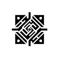 Intricate Black and White Geometric Maze within a Square Frame with Circular Center and Symmetry. vector