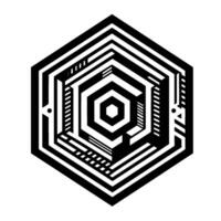Geometric Hexagon A D Illusion of Interlocking Black and White Architectural Forms with a Modern, Abstract Design. vector
