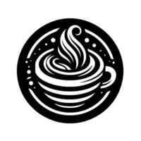 Monochrome coffee cup within a circle, steam rising, minimalist design, bold graphic, illustration. vector