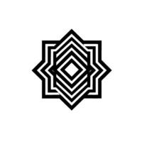 Geometric Black Starburst with Layered Diamond Center on White Background. Minimalist, Clean Design. vector