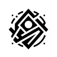 Abstract Black and White Geometric Composition CircleFramed Square with Central White Dot and Linear Elements. vector