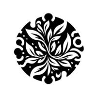 Abstract Monochrome Floral Mandala Design Intricate leaf arrangement within a circular frame, creating a balanced, symmetrical, and elegant black and white artwork. vector