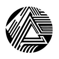 Geometric Black and White Circular Composition Featuring Triangles, Stripes, and Abstract Lines. vector