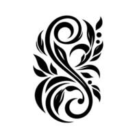 Elegant Monochromatic Floral Scroll on White Background, Featuring Curving Vines, Leaves, and Decorative Accents. vector