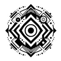 Symmetric Black and White Geometric Mandala with Concentric Shapes, Dot Patterns, and a Modern Abstract Design. vector