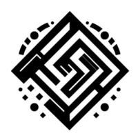 Bold Geometric Maze in Black White, Featuring Squares, Circles, and Line Art Embellishments on a White Background. vector