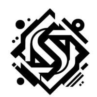 Abstract geometric composition a bold, monochrome featuring the letter S integrated within a sharp diamond and angular elements on a white background. vector
