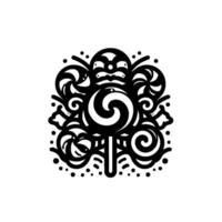 Intricate monochrome candy art piece with a central swirl lollipop, surrounded by abstract candies and dot details on white. vector
