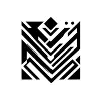 Abstract geometric black and white forming an intricate mazelike pattern within a square, minimalist and modern. vector