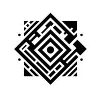 Geometric Black and White Labyrinth Design A symmetrical, squarebased pattern with concentric diamond shapes, dots, and abstract elements. vector