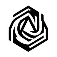 Geometric Abstract Black Hexagon with Intertwined White Stripes and Internal Triangle Creating a D Effect on a White Background. vector